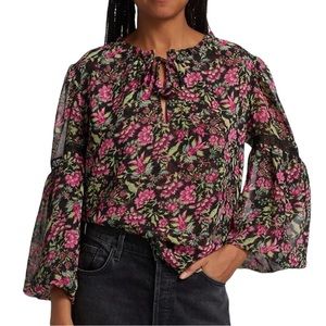 MISA Los Angeles Alicia Floral Flare-Sleeve Blouse extra Small, feminine EUC